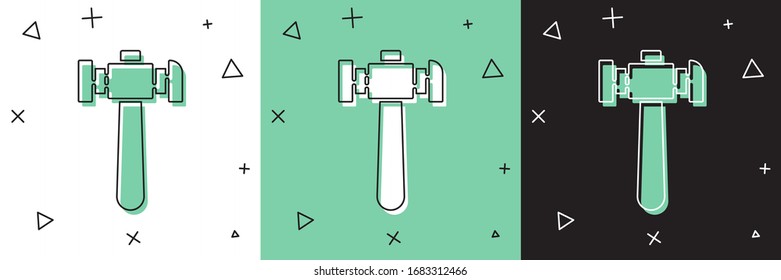 Set Hammer icon isolated on white and green, black background. Tool for repair.  Vector Illustration