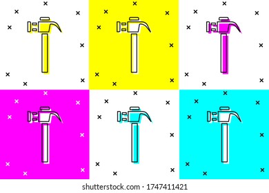 Set Hammer icon isolated on color background. Tool for repair.  Vector
