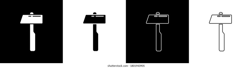 Set Hammer icon isolated on black and white background. Tool for repair.  Vector Illustration
