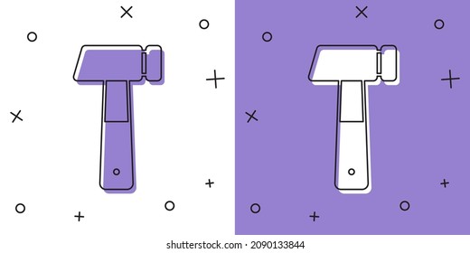 Set Hammer icon isolated on white and purple background. Tool for repair.  Vector