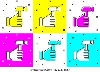 Set Hammer icon isolated on color background. Tool for repair.  Vector