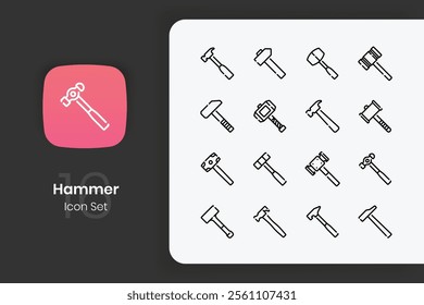 Set of hammer line icon