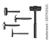 Set of Hammer for Mining, Smith, Blacksmith, Metalwork, Repair, Carpenter, Carpentry, and Builder Tools. Illustration Vector.