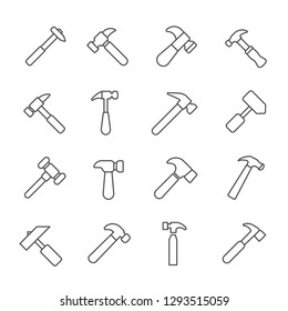 Set of hammer Related Vector Line Icons. Contains such Icons as mallet, 
gavel, hammering, building tool and etc. - Vector 