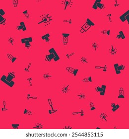 Set Hammer, Torch flame, Trash can and Camping lantern on seamless pattern. Vector