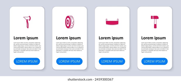 Set Hammer, Two-handed saw, Tree rings and Wooden axe. Business infographic template. Vector