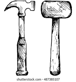 Set hammer. Vector illustration, doodle style