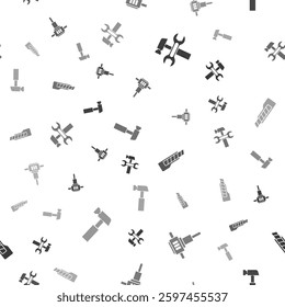 Set Hammer and wrench, Construction jackhammer, Stationery knife and  on seamless pattern. Vector