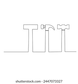 A set of hammers continuous line drawing. Simple hand drawn style vector design element. Illustration for industrial and construction