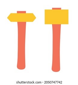 Set of hammers on an isolated background. Construction or renovation. Construction tools as a design element or logo. Flat design.