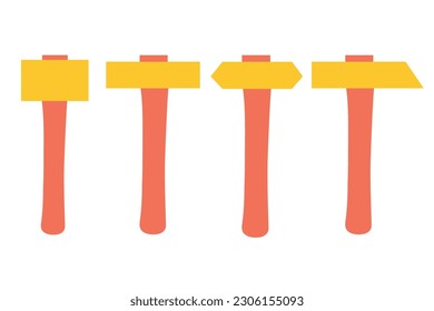 Set of hammers on an isolated background. Construction or renovation. Construction tools as a design element or logo. Flat design.