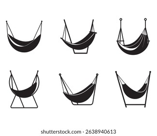 set of hammock chair icon silhouette vector illustration