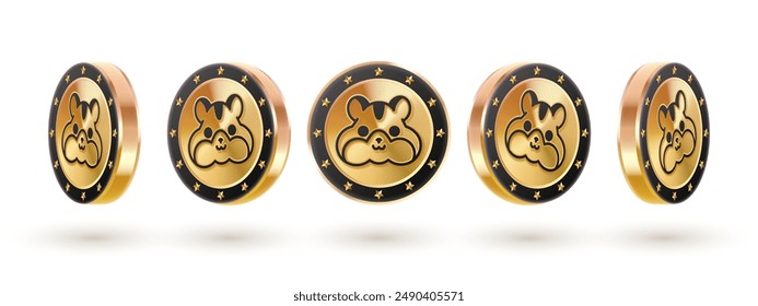 Set hamster coin - ham cryptocurrency logo on white. Concept gold, golden coin with black. Vector illustration for card, business, design, flyer, poster, game klicker, banner, web, advertising