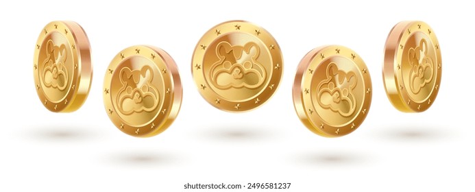 Set hamster coin - ham cryptocurrency logo on white. Concept gold, golden coin. Vector illustration for card, business, design, flyer, poster, game klicker, banner, web, advertising