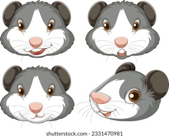 Set of hamster rodents cartoon character illustration