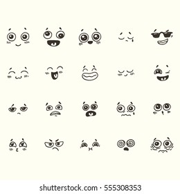 Set of han drawn emotional faces