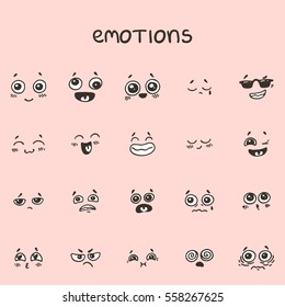 Set of han drawn emotional faces