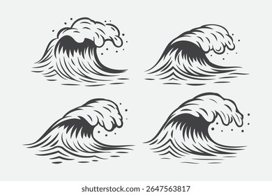 set of han drawn rolling wave 