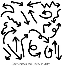 Set of hand arrows pointing direction vector hand drawn arrows.