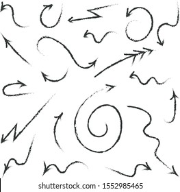 Set of hand black arrows on a white background, doodle. Vector illustration.
