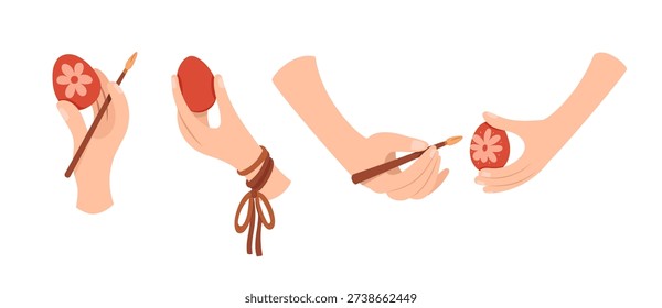 Set of a hand with a brush paints Easter eggs. Christianeaster, eastereggs illustration