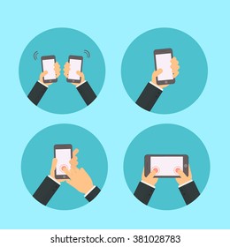 set of hand businessman with the smartphone vector illustration