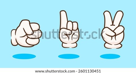 Set of Hand Cartoon, One, Two or Peace and Holding Gesture Vector Illustration