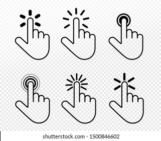 Set of hand click icon. Touch, click hand gesture symbol for your web site design, picture, art, logo, app, UI. Vector symbol on transparent background.