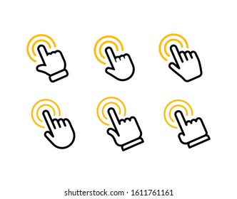 Set of hand click icons. Clicking hands vectors.