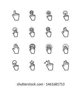 Set of hand click line icon design. Press button vector illustration. Black outline vector icons, isolated against the white background.