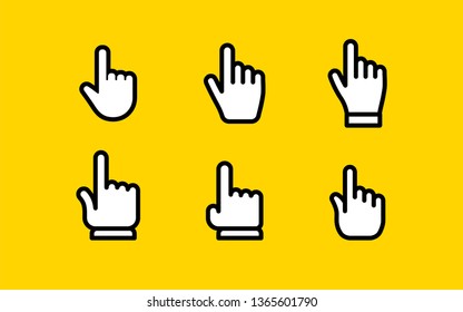 Set of hand clicking icons. Click finger button. Linear vector.