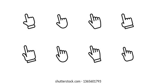 Set of hand clicking icons. Click finger button. Linear vector.