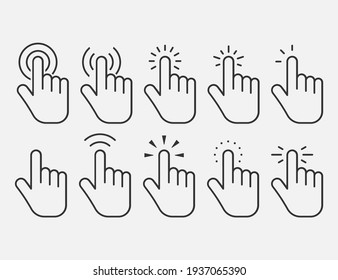 Set of hand clicking icons. Click finger pointer.  Vector illustration. Eps 10.