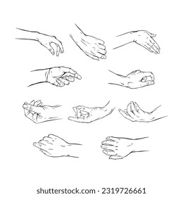 Set hand collection drawn gesture sketch vector illustration line art