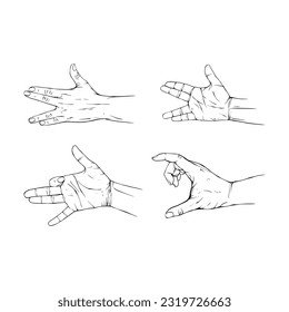 Set hand collection drawn gesture sketch vector illustration line art