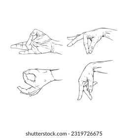 Set hand collection drawn gesture sketch vector illustration line art