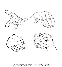 Establecer el dibujo de la línea de la ilustración vectorial de la colección de la mano