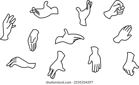 Set colección dibujada a mano boceto de gesto Ilustración vectorial línea arte.