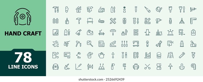 Set of Hand crafting icons. Simple and minimal line  style icons pack. Craft icon collection. Related to Handmade, Clothes, Sewing. Vector illustration