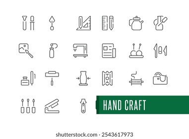 Set of Hand crafting icons. Simple and minimal line  style icons pack. Craft icon collection. Related to Handmade, Clothes, Sewing. Vector illustration