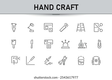 Set of Hand crafting icons. Simple and minimal line  style icons pack. Craft icon collection. Related to Handmade, Clothes, Sewing. Vector illustration