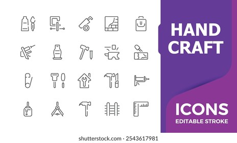 Set of Hand crafting icons. Simple and minimal line  style icons pack. Craft icon collection. Related to Handmade, Clothes, Sewing. Vector illustration