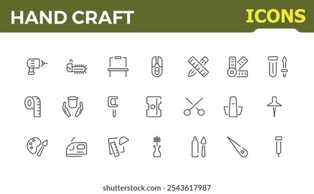 Set of Hand crafting icons. Simple and minimal line  style icons pack. Craft icon collection. Related to Handmade, Clothes, Sewing. Vector illustration