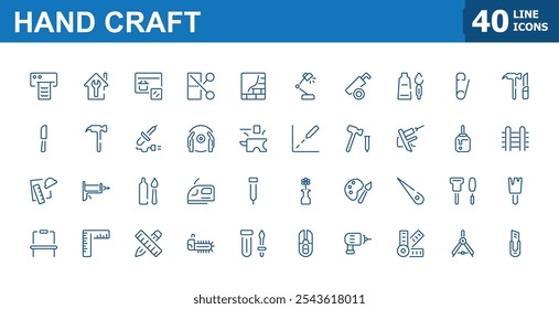 Set of Hand crafting icons. Simple and minimal line  style icons pack. Craft icon collection. Related to Handmade, Clothes, Sewing. Vector illustration