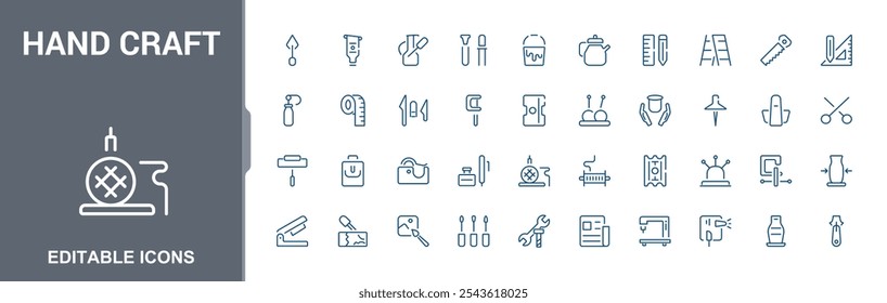 Set of Hand crafting icons. Simple and minimal line  style icons pack. Craft icon collection. Related to Handmade, Clothes, Sewing. Vector illustration