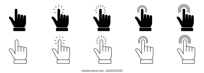 Set of Hand cursor icon collection. Mouse forms, mouse click cursor set, arrow and hand pointer symbol.