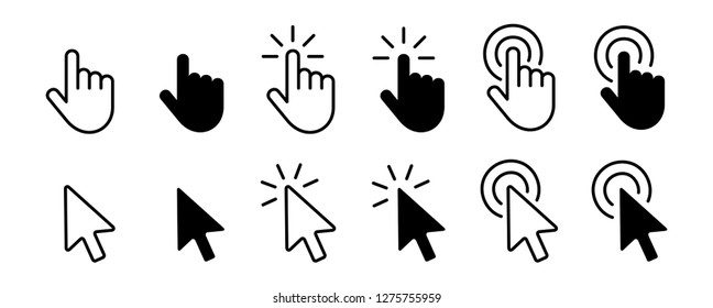 Set of Hand Cursor icons click and Cursor icons click. Isolated on White background