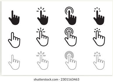 Set of Hand Cursor icons click and Cursor icons click. Isolated on White background, vector.