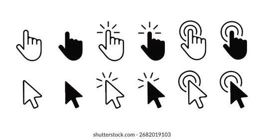  Set of Hand Cursor icons click and Cursor icons click. Isolated on White background . vector art