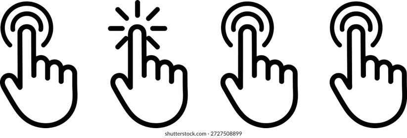 Set of hand cursor icons with pointing index fingers